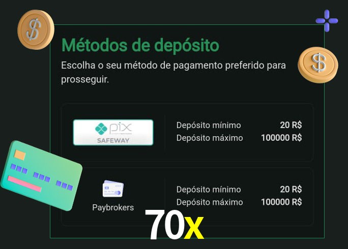 O cassino 70x oferece uma grande variedade de métodos de pagamento